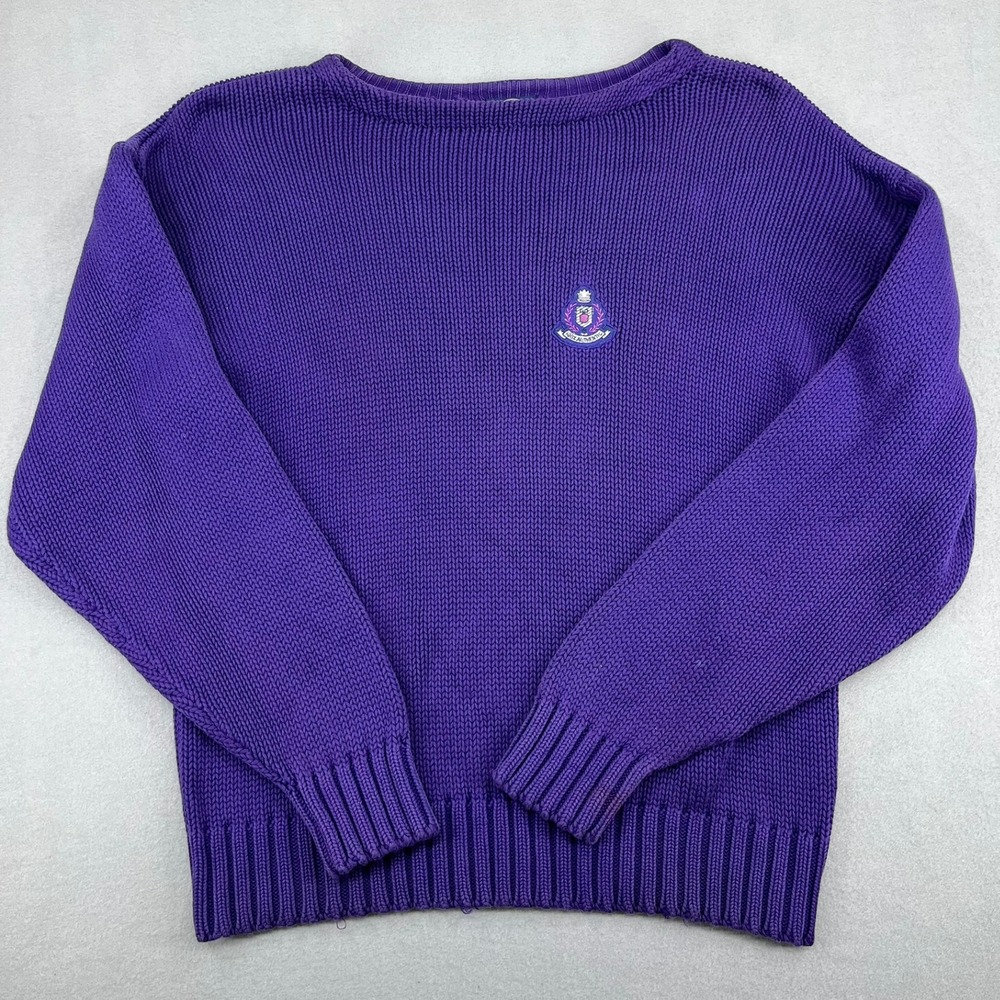 Vintage Gap Mens Large Purple‎ Cotton Shaker Knit Crest Sweater Made in Ireland